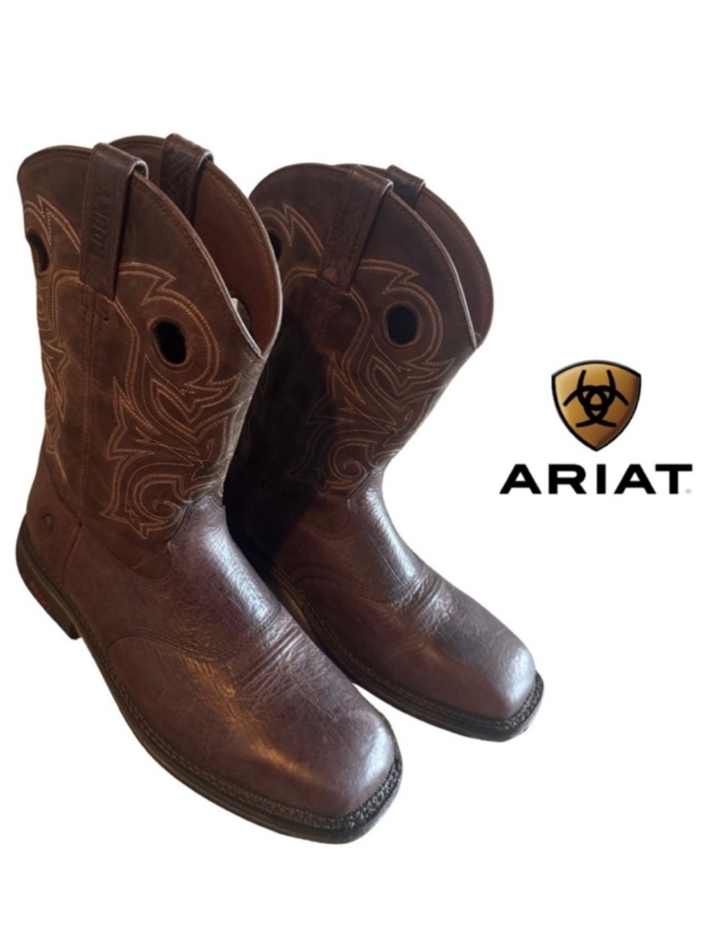Rocky Original Western Work Boots 12W Saddle Brown Square Toe Leather 11” Shaft